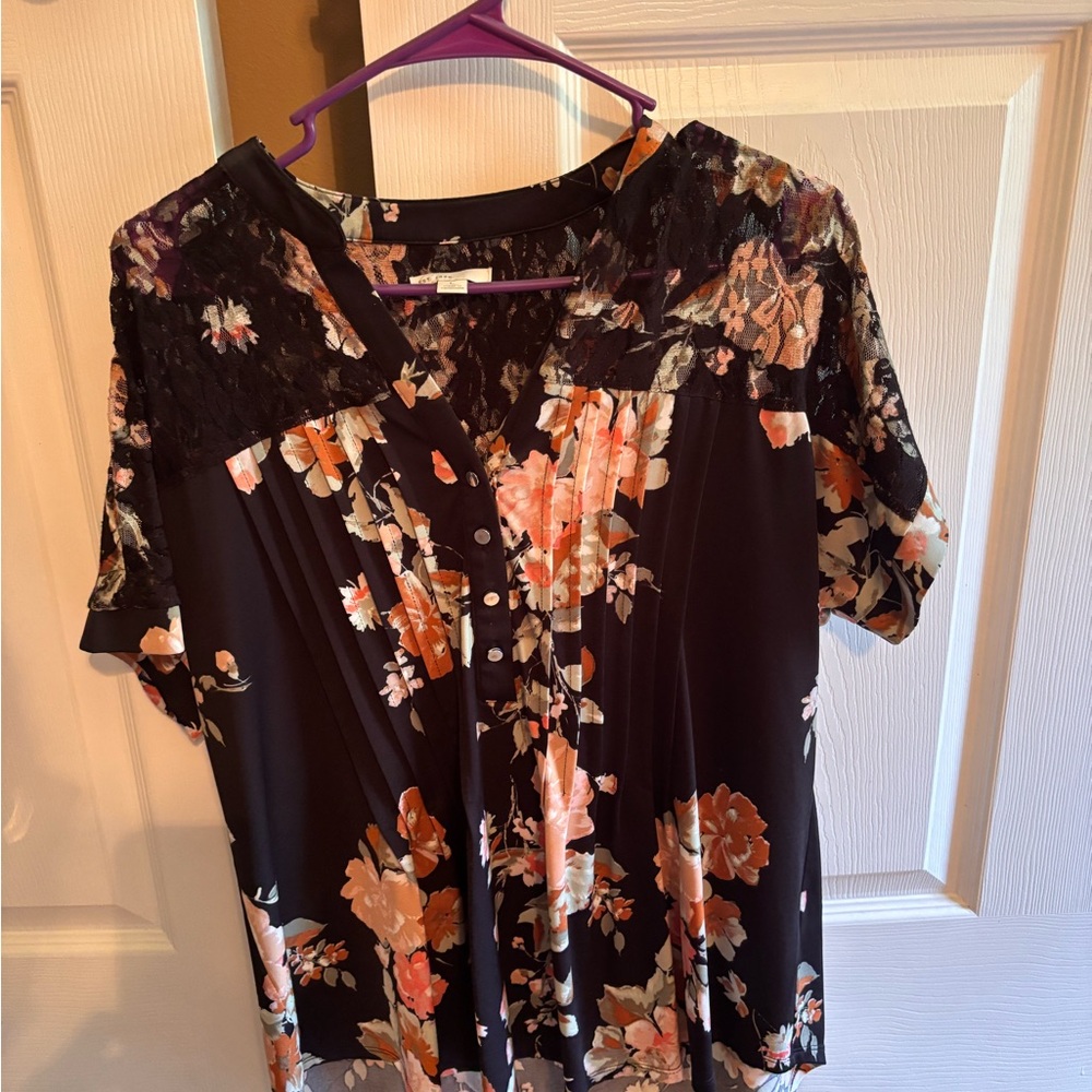 Black and Orange Relaxed Buttoned Blouse